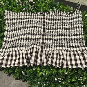 LOFT Black and White Smocked Bubble Crop Top